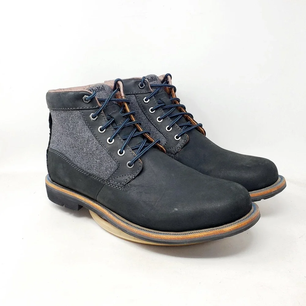 Olukai Hualalai Boots Men 45 Black Leather Classic Hipster Lace Up Lug Sole Shoe